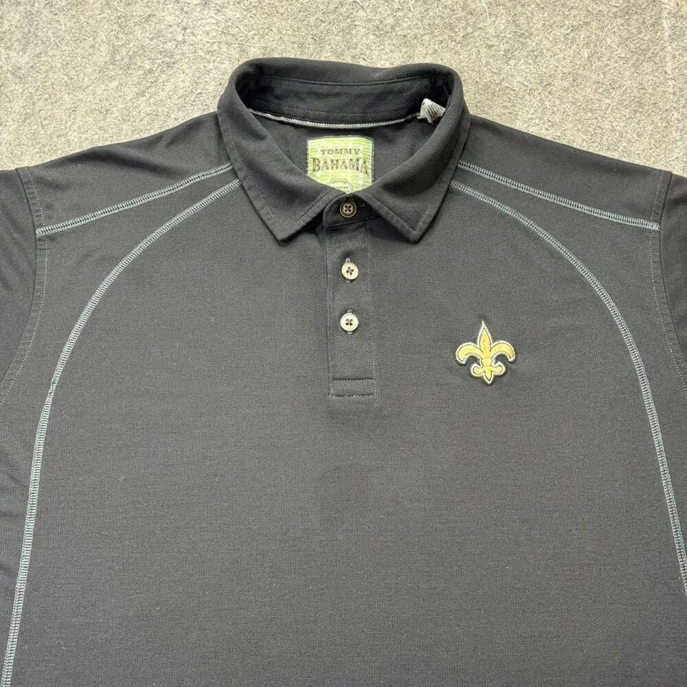 New Orleans Saints Tommy Bahama Polo Shirt Men XL Black Performance Rayon